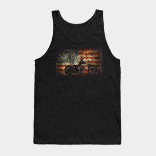 Motorcycle American Flag Patriotic Vintage July 4th Tank Top